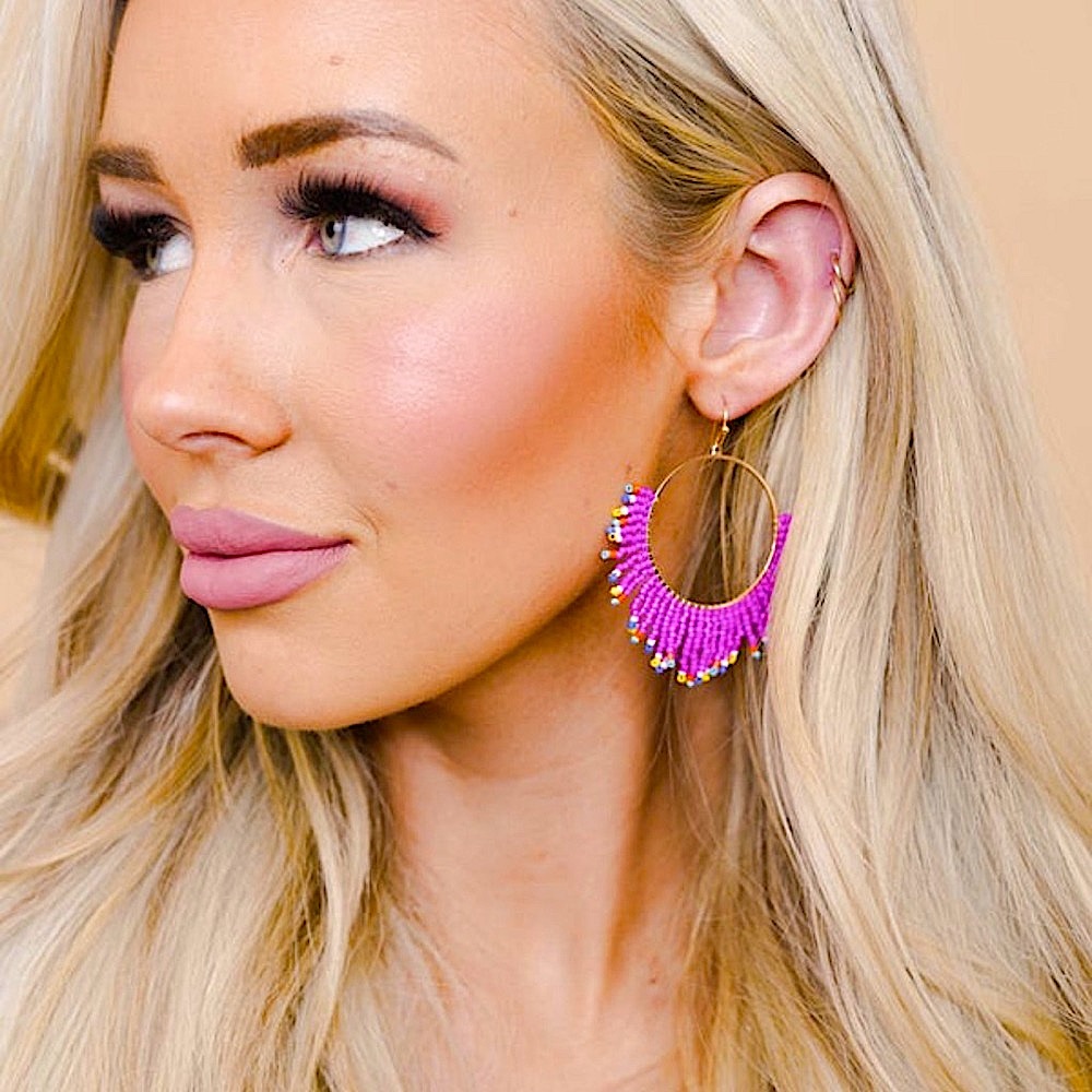 🆕🌿🩷MESTIERE: PINK Gold Multi Seed Bead Dangle Hoops